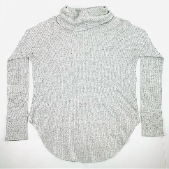 TNA Aritzia Loose Cowl Neck Long Sleeve Waffle Top Heather Grey - Picture 3 of 11